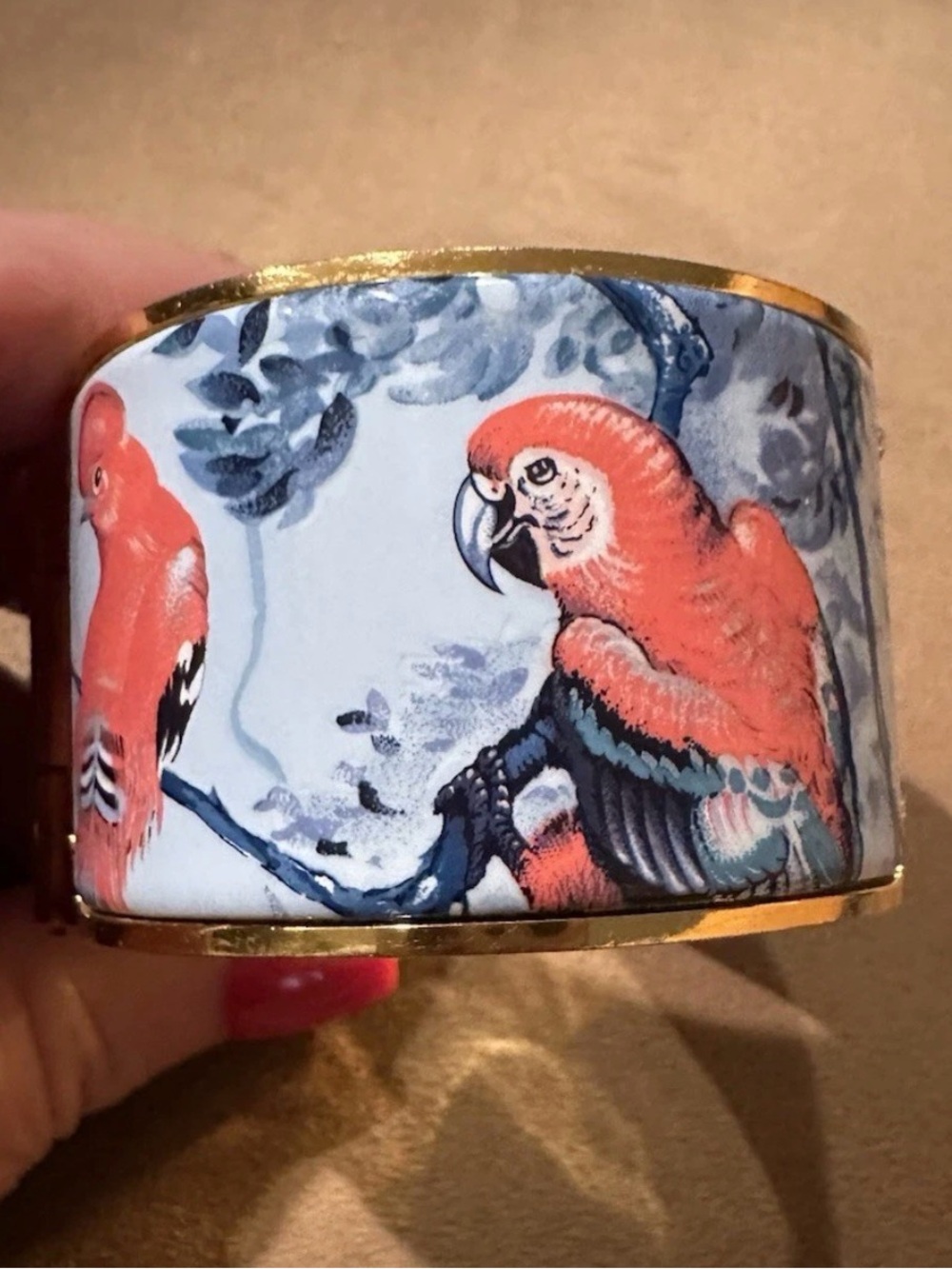 Hermes Rare Macaw Parrot Print Wide Enamel Cuff Bracelet